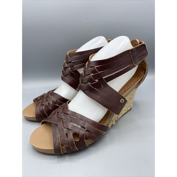 Indigo by Clarks Womens Sandals 11 Brown Leather Espadrille Wedge - Picture 1 of 6